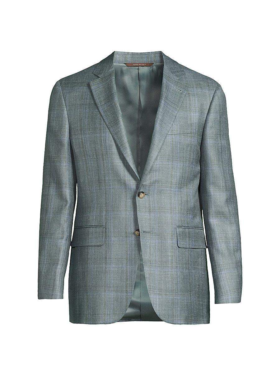 Men's Plaid Wool-Silk-Linen Sport Coat - Green - Size 42