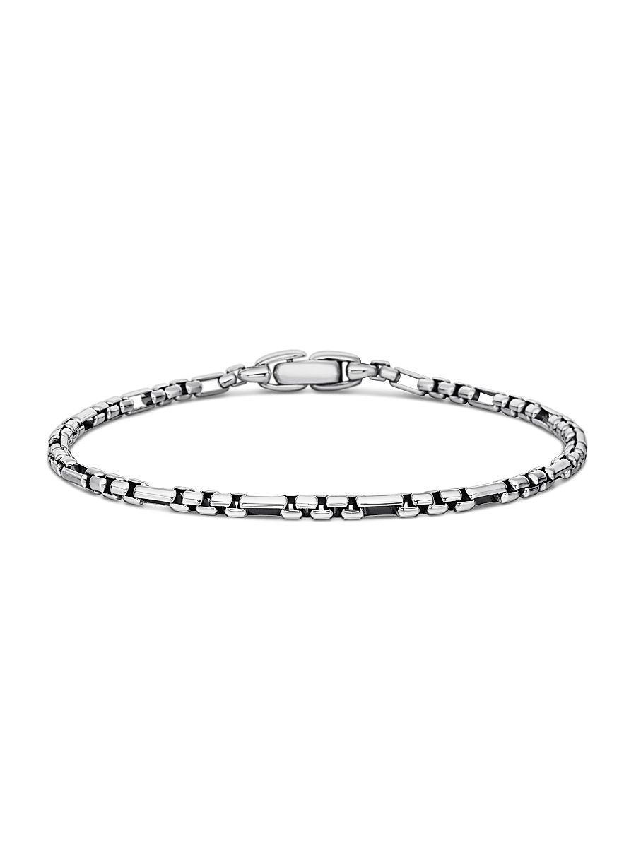 Men's Open Station Box Chain Bracelet in Sterling Silver, 3MM - Sterling Silver - Size Medium