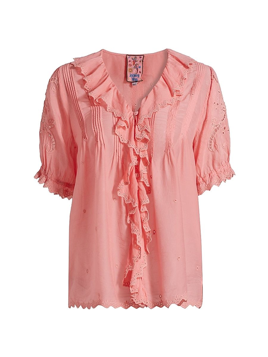 Women's Anette Ruffled Blouse - Salmon Rose - Size Large