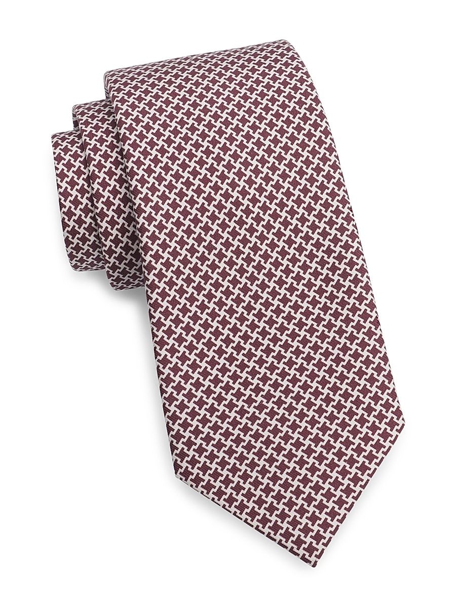 Men's Micro Houndstooth Silk Tie - Purple White