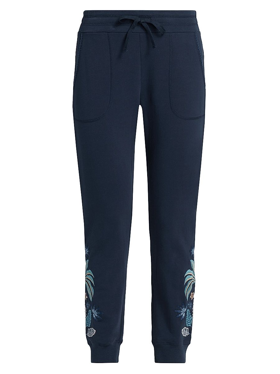 Women's Una Embroidered French Terry Joggers - Blue Night - Size XXL