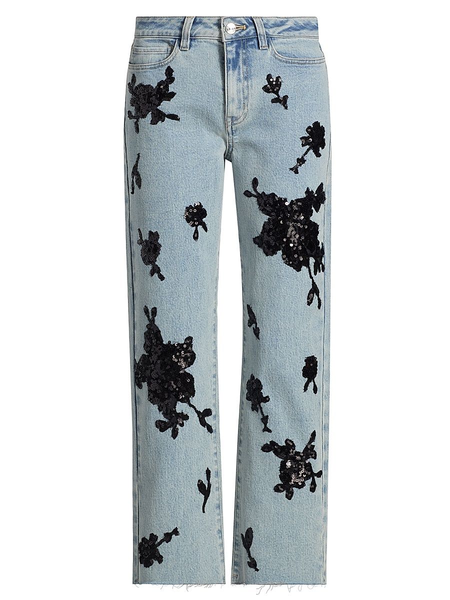 Women's Bella Sequined Straight-Leg Jeans - Light Blue Black - Size 29