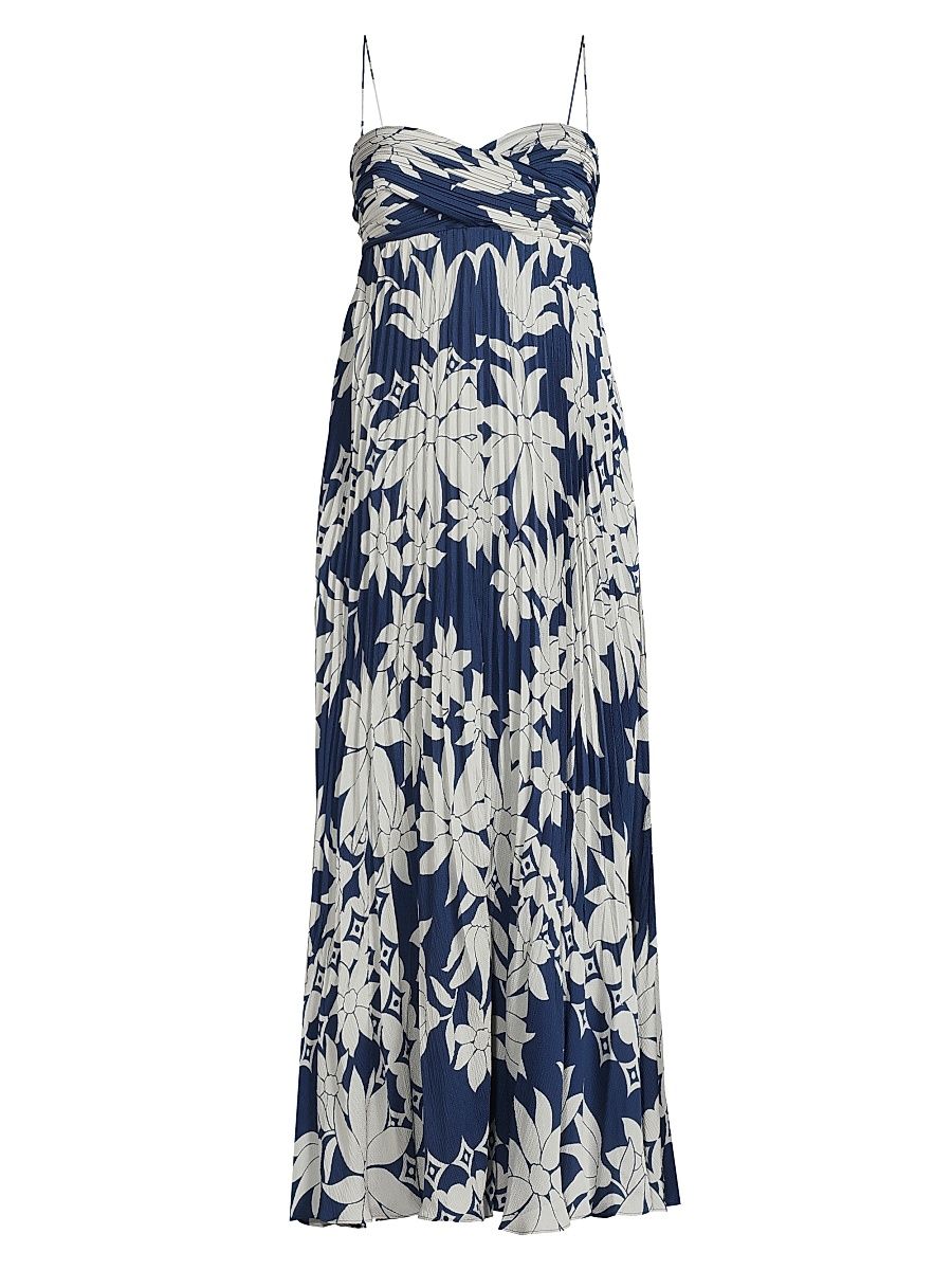Women's Avery Pleated Floral Maxi Dress - Cosmic Blue Multi - Size 14