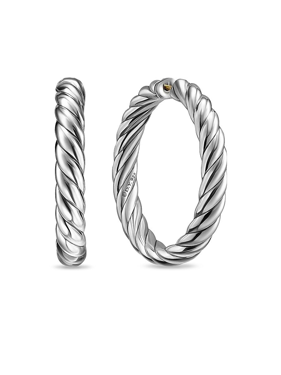 Women's Sculpted Cable Hoop Earrings in Sterling Silver, 38MM - Silver