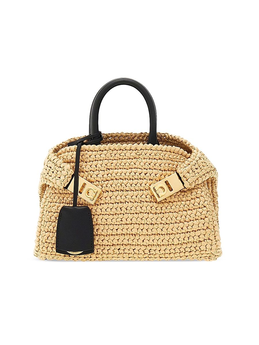 Women's Hug Mini Crochet Raffia Top Handle Bag - Cremino