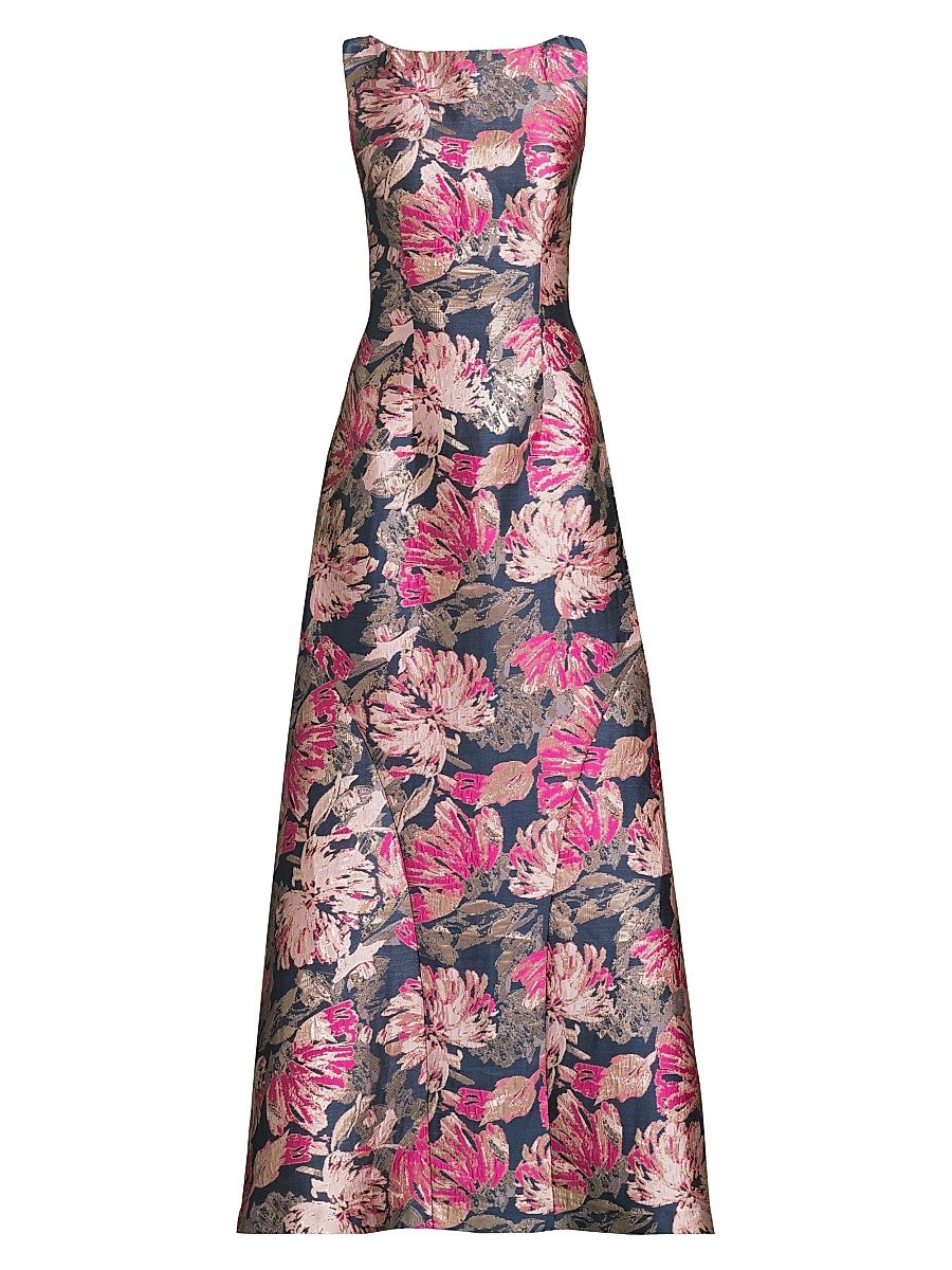 Women's Maren Floral Brocade A-Line Gown - Blue Opal Multi - Size 12
