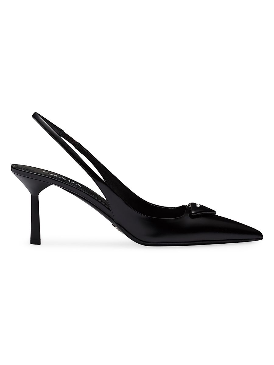 Women's Brushed Leather Slingback Pumps - Black - Size 4.5