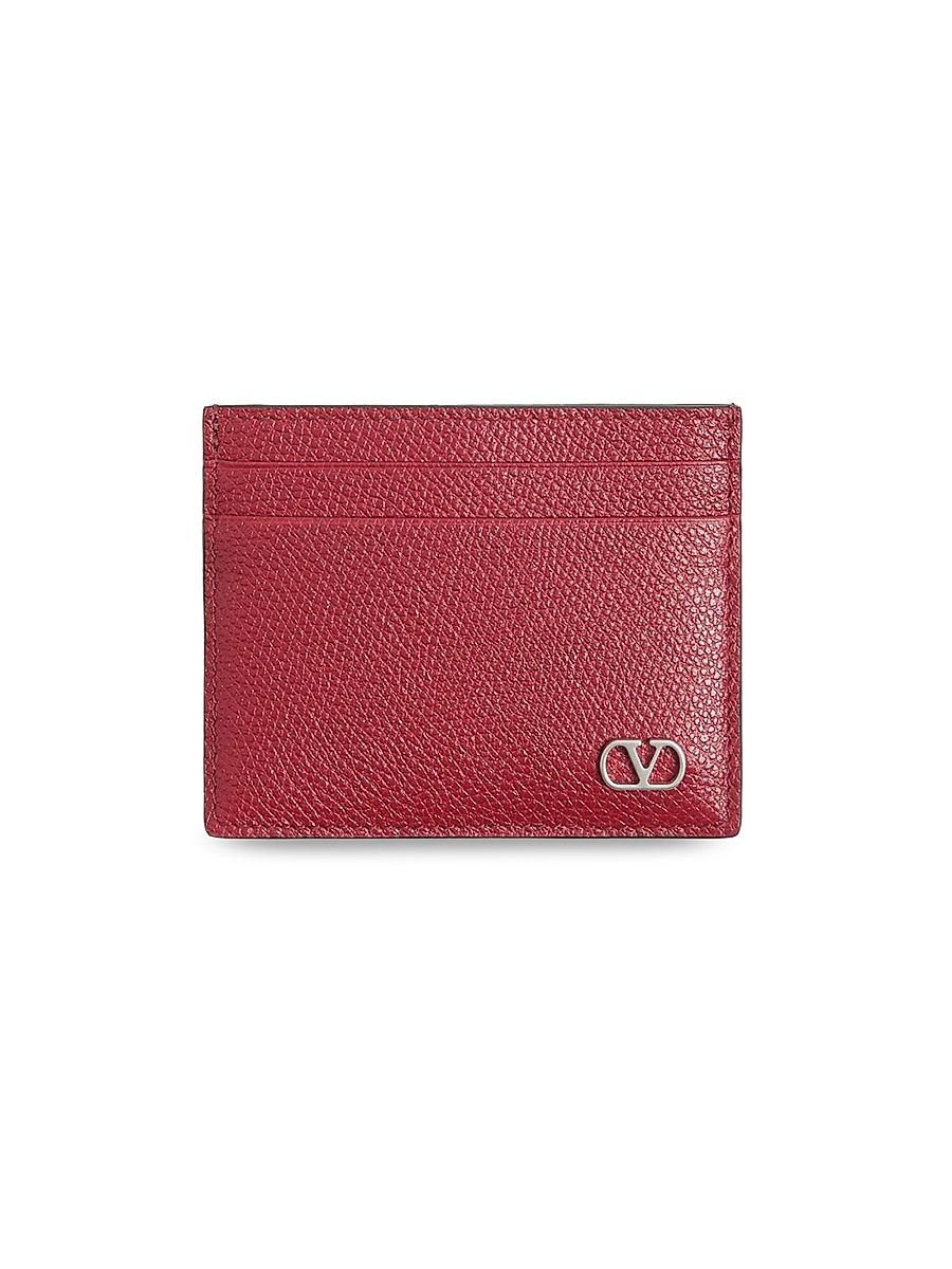Men's VLogo Signature Card Holder in Grainy Calfskin - Red