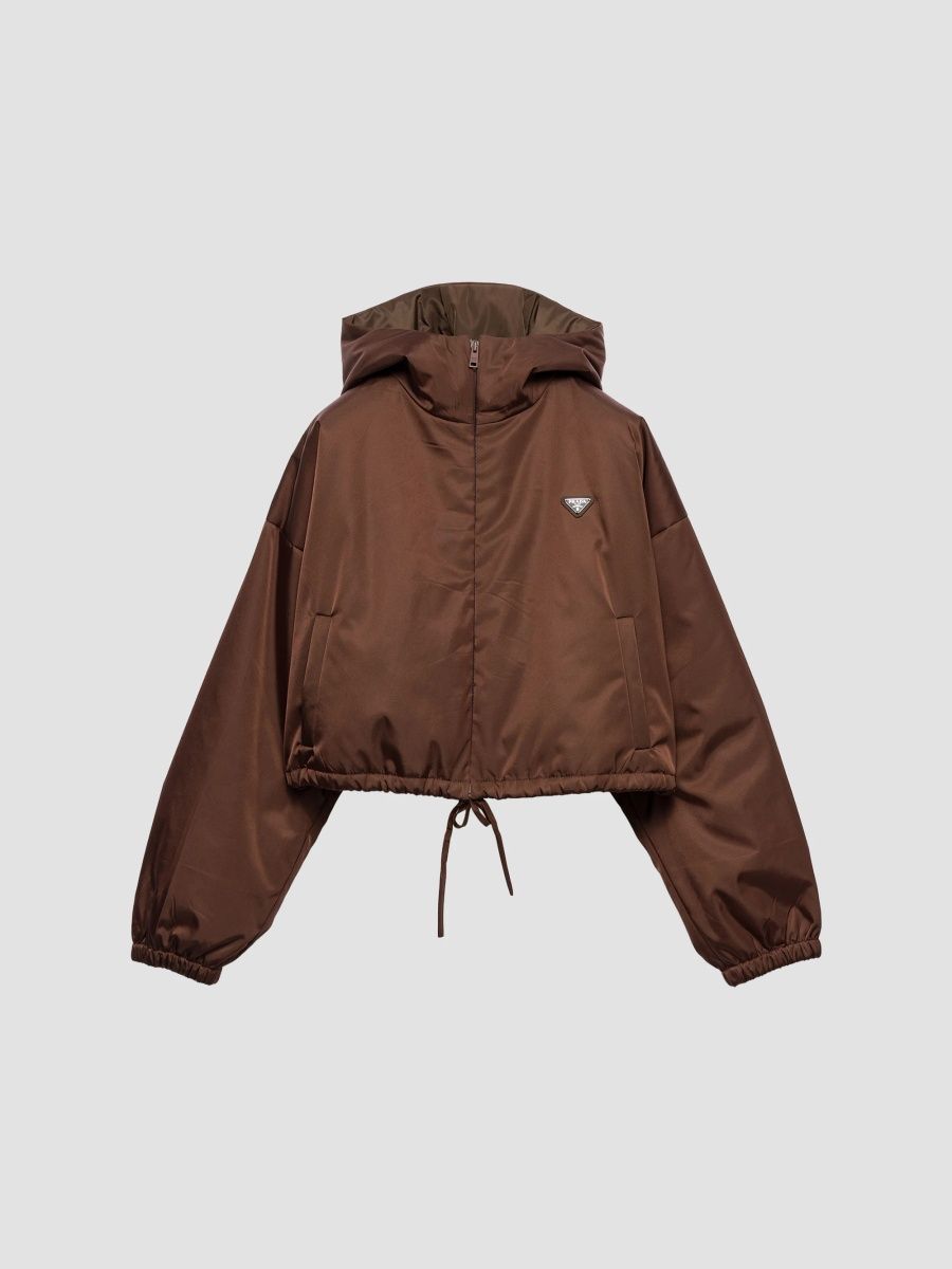 Prada Women's Nylon Hooded Blouson Jacket - Brown - Size 8