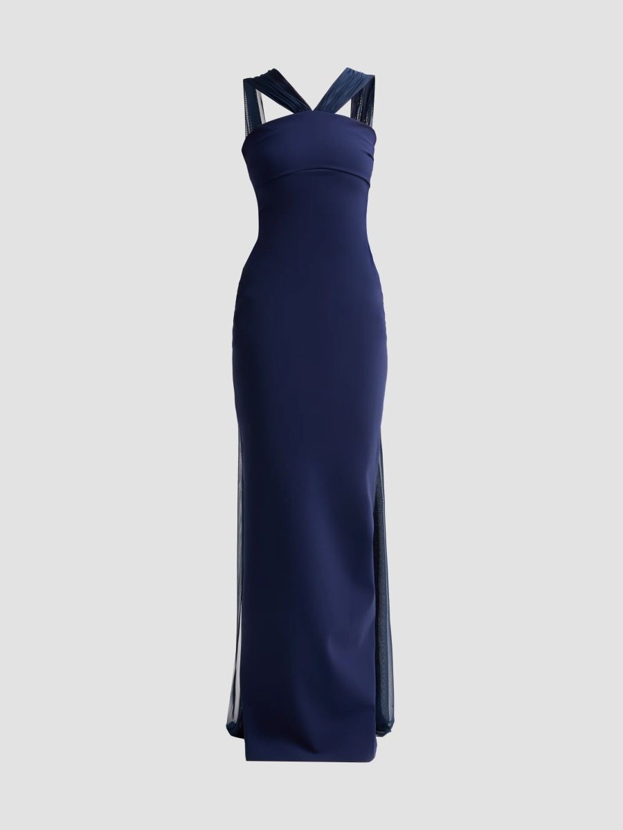 Chiara Boni La Petite Robe Women's Eridani Mesh-Panel Jersey Maxi Dress - Blu Notte - Size 8