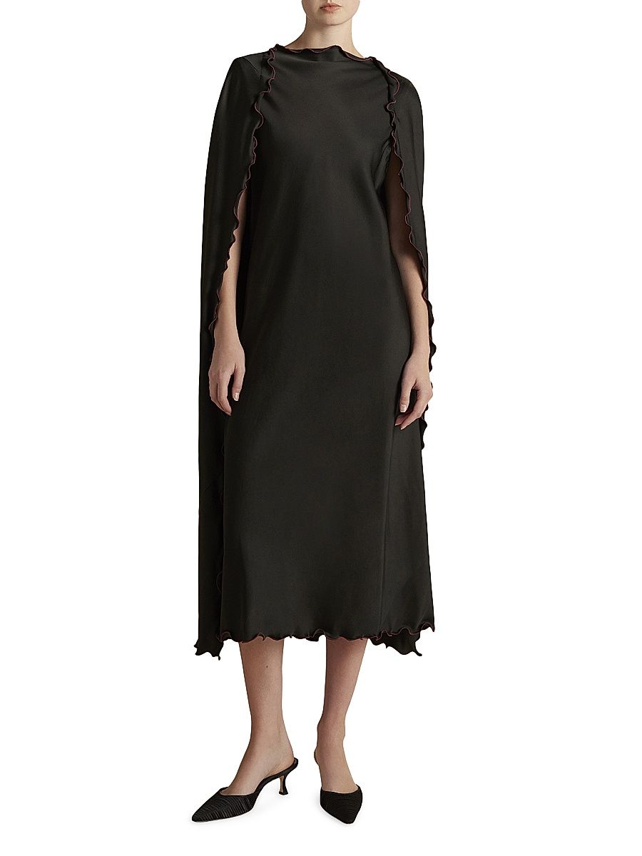 Women's Cady Cape Dress with Scalloped Edge - Black - Size 10