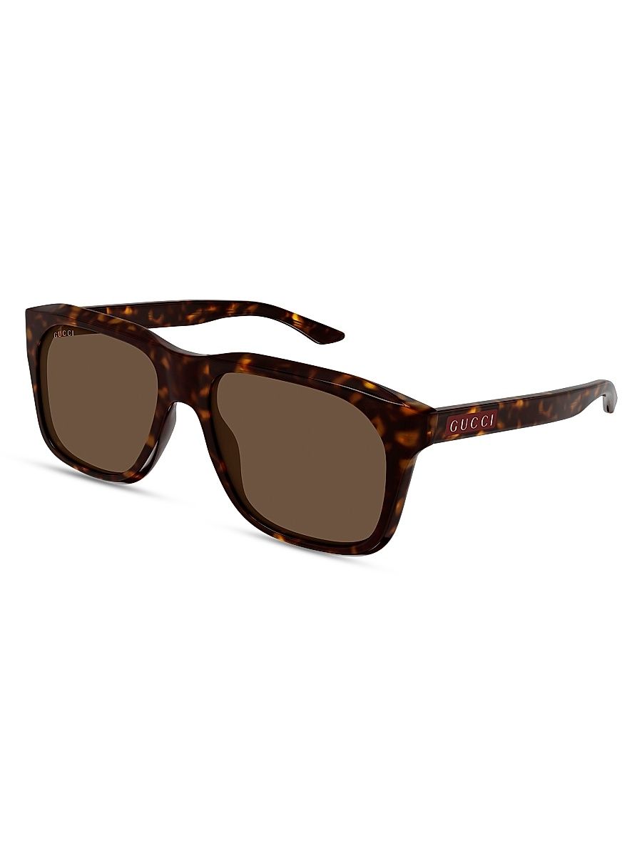 Men's Gucci Flag 55MM Square Sunglasses - Brown