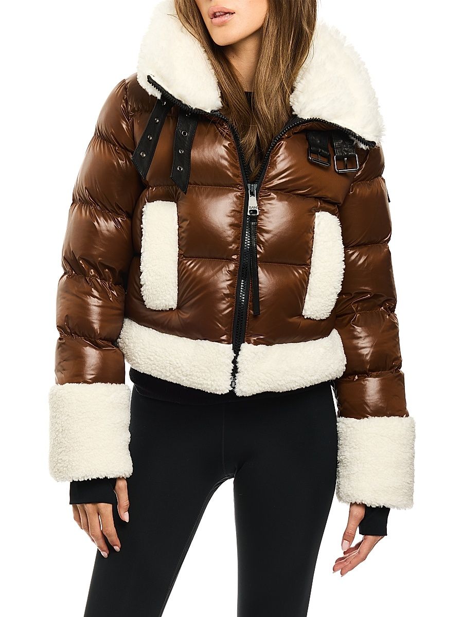 Women's Hallie Sherpa Puffer Coat - Cognac - Size XL