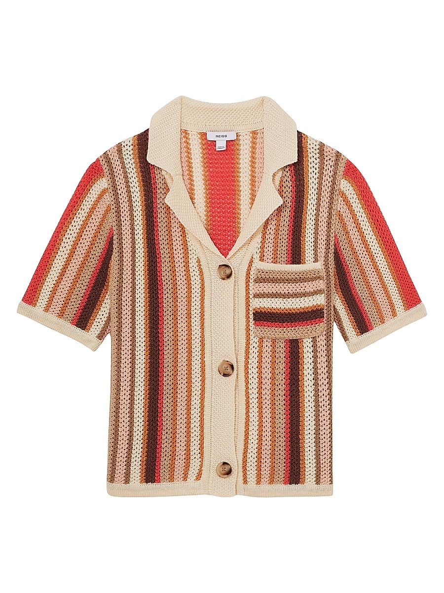 Women's Candy Striped Polo Sweater - Red Cream - Size Medium