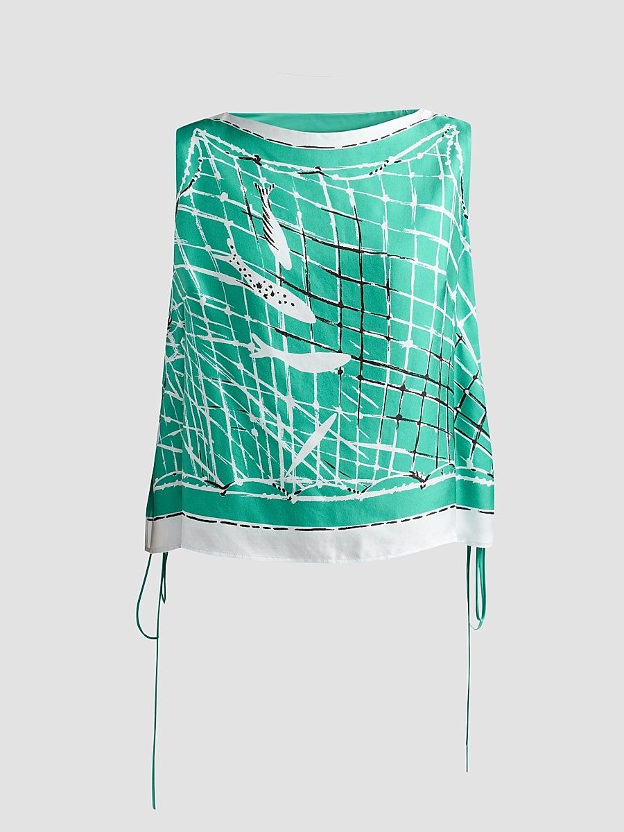 Women's Siggi Silk Fish Net Print Top - Turf Fishnet - Size 12