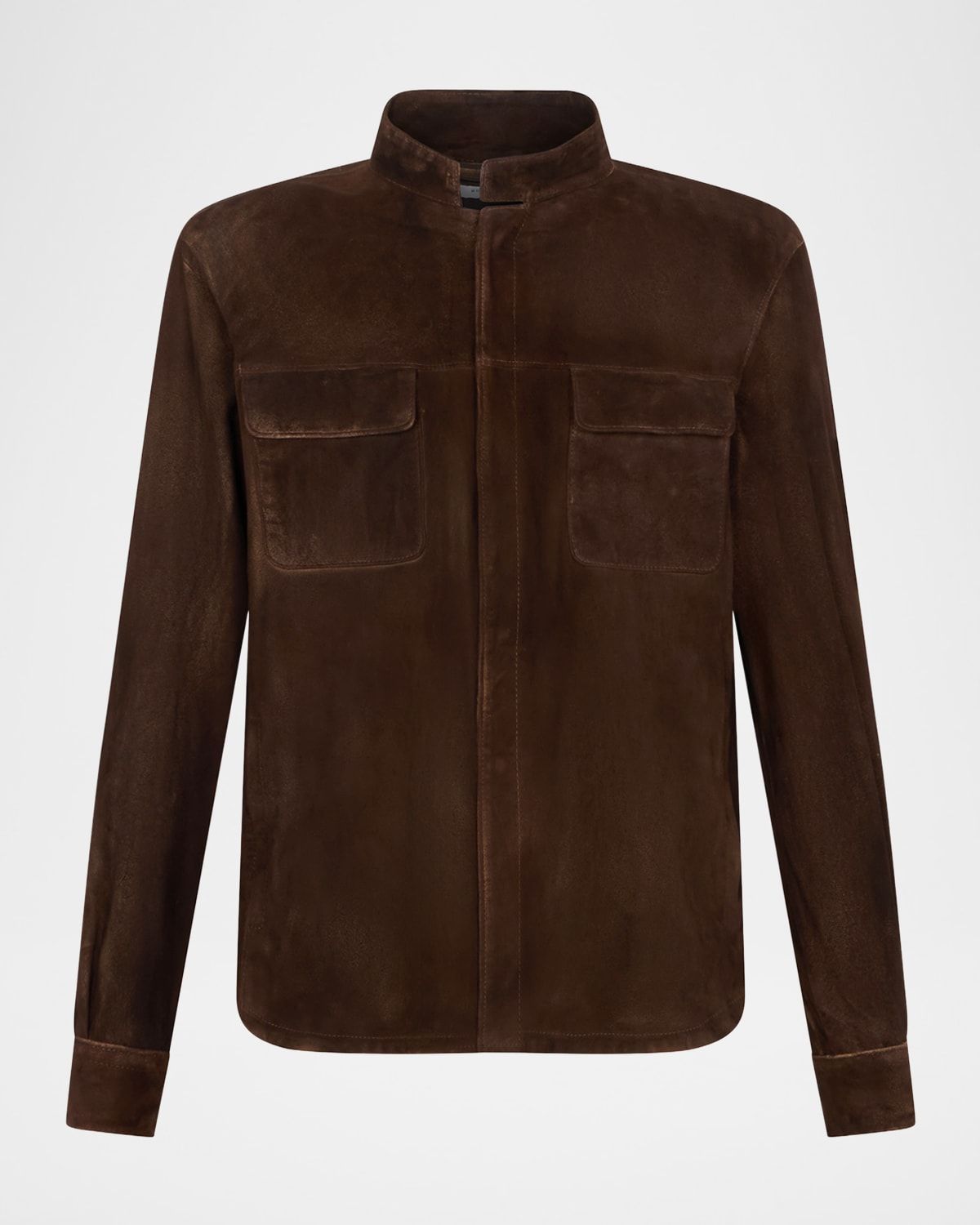Men & apos;s Stand-Collar Distressed Leather Jacket