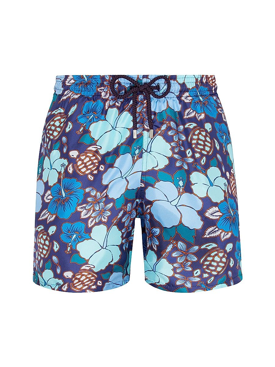 Men's Floral Silk Bermuda Shorts - Minuit - Size Medium