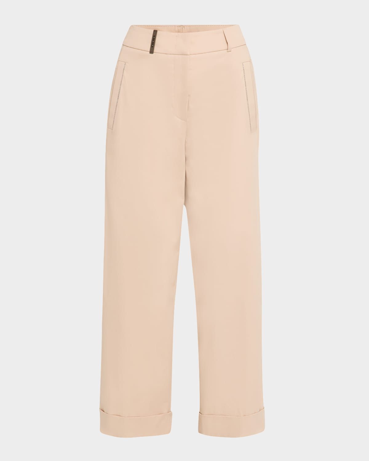Cropped Chain-Trim Stretch Cotton Pants