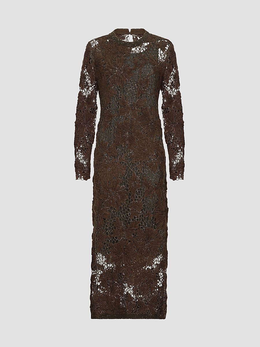 Women's Whispering Bloom Embroidery Knit Dress - Brown - Size Medium