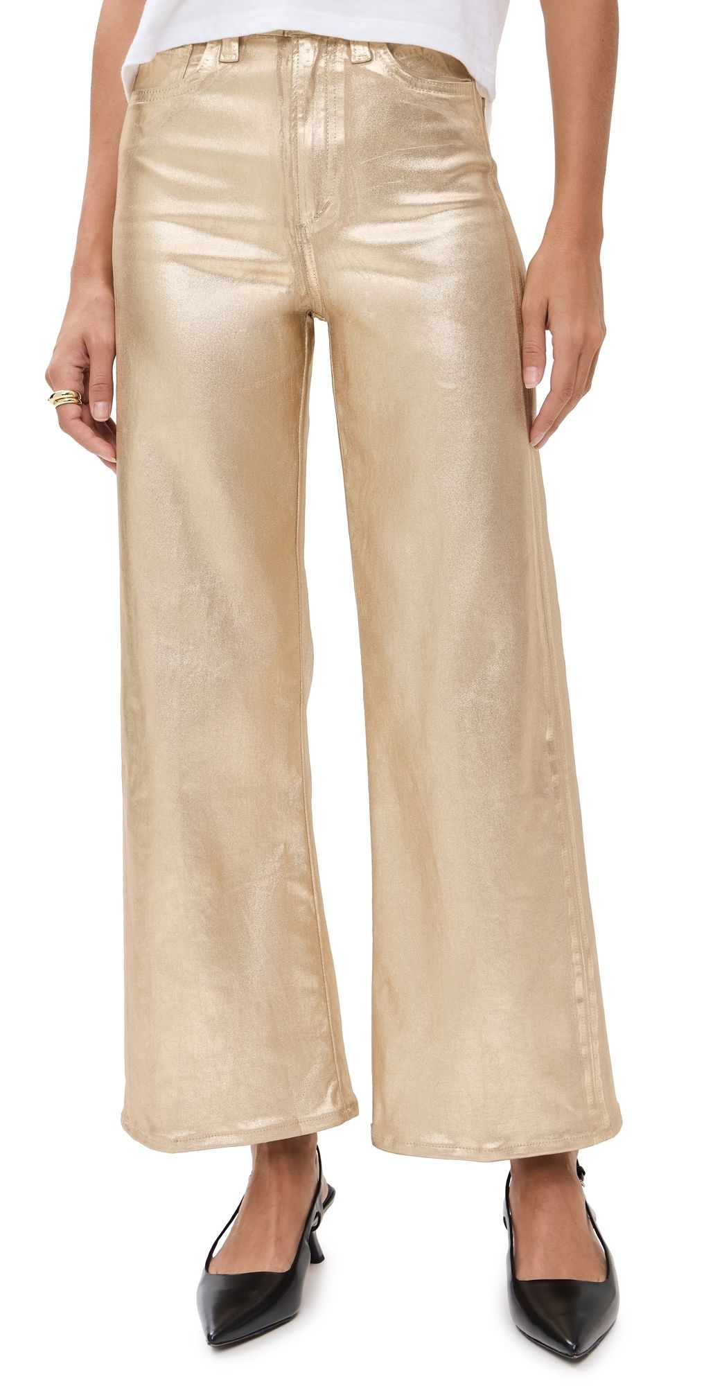 Joe's Jeans The Mia High Rise Wide Ankle Foil Jeans Gold Foil 30