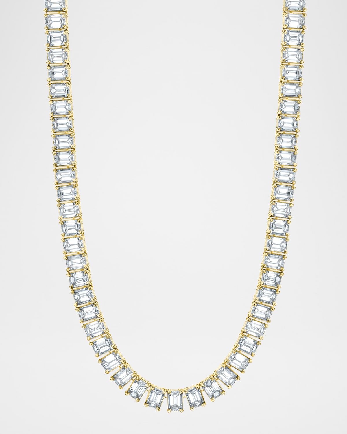 x Christina Adamo 18K Gold North-South Emerald-Cut Prong-Set Diamond Tennis Necklace, 16"L, 22.20tcw
