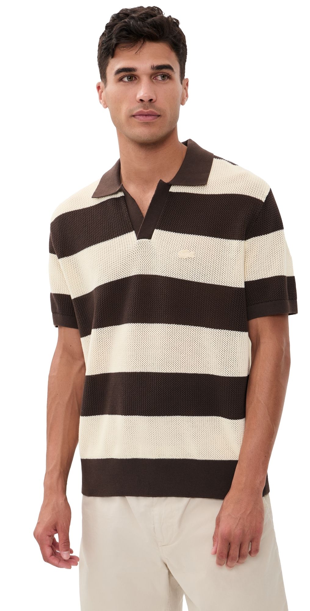 Lacoste Striped Knit Polo Naturel Clair/Buffalo L