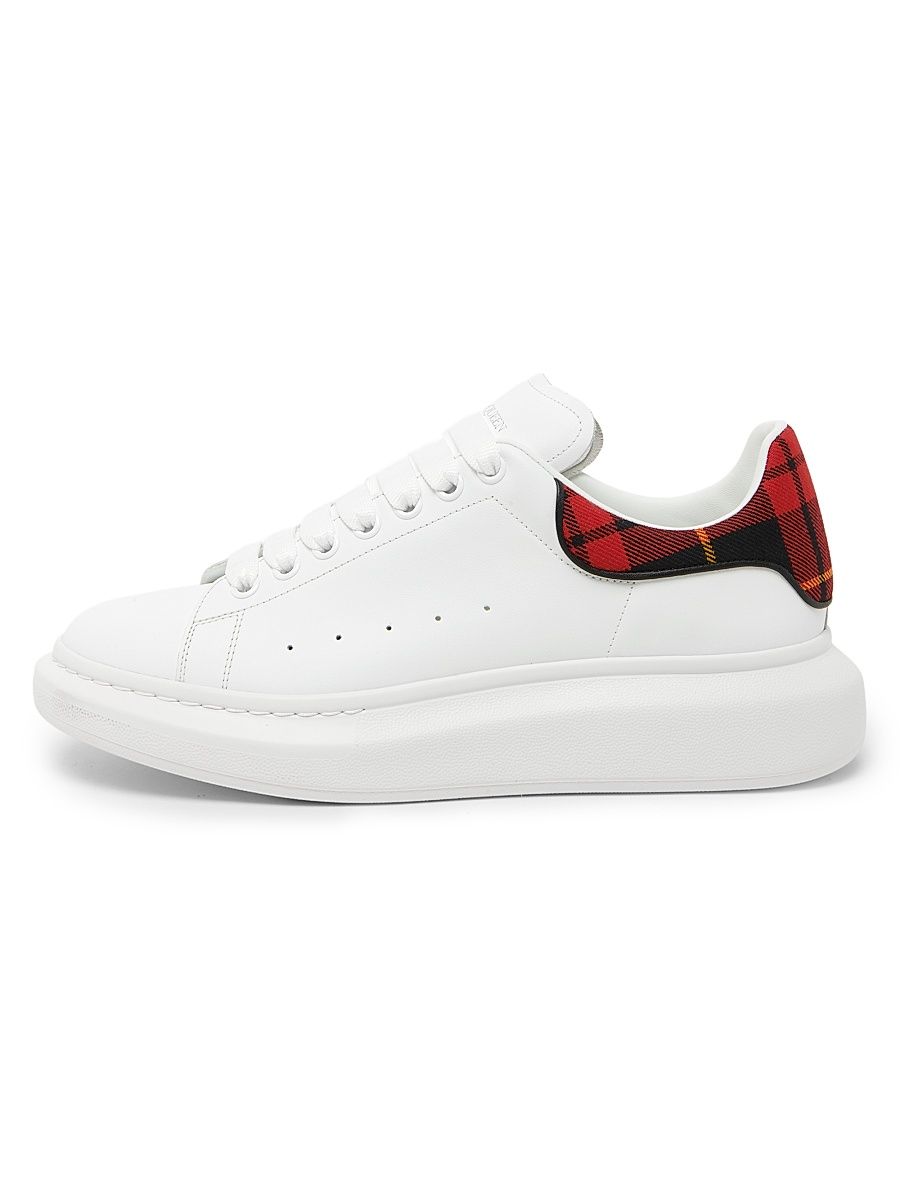 Men's Oversized Plaid Leather Low-Top Sneakers - White Multi Red - Size 14