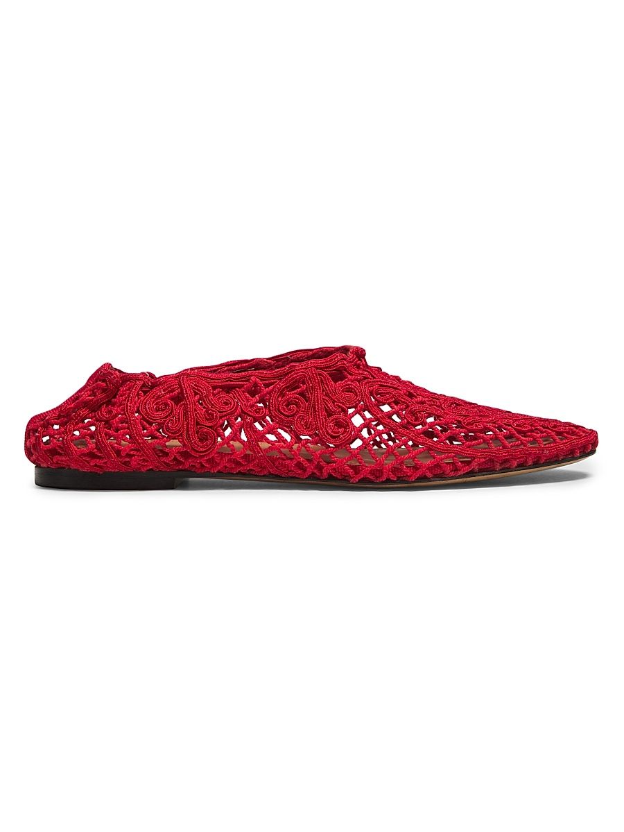 Women's Iris Leather Ballerina Flats - Bright Red - Size 10