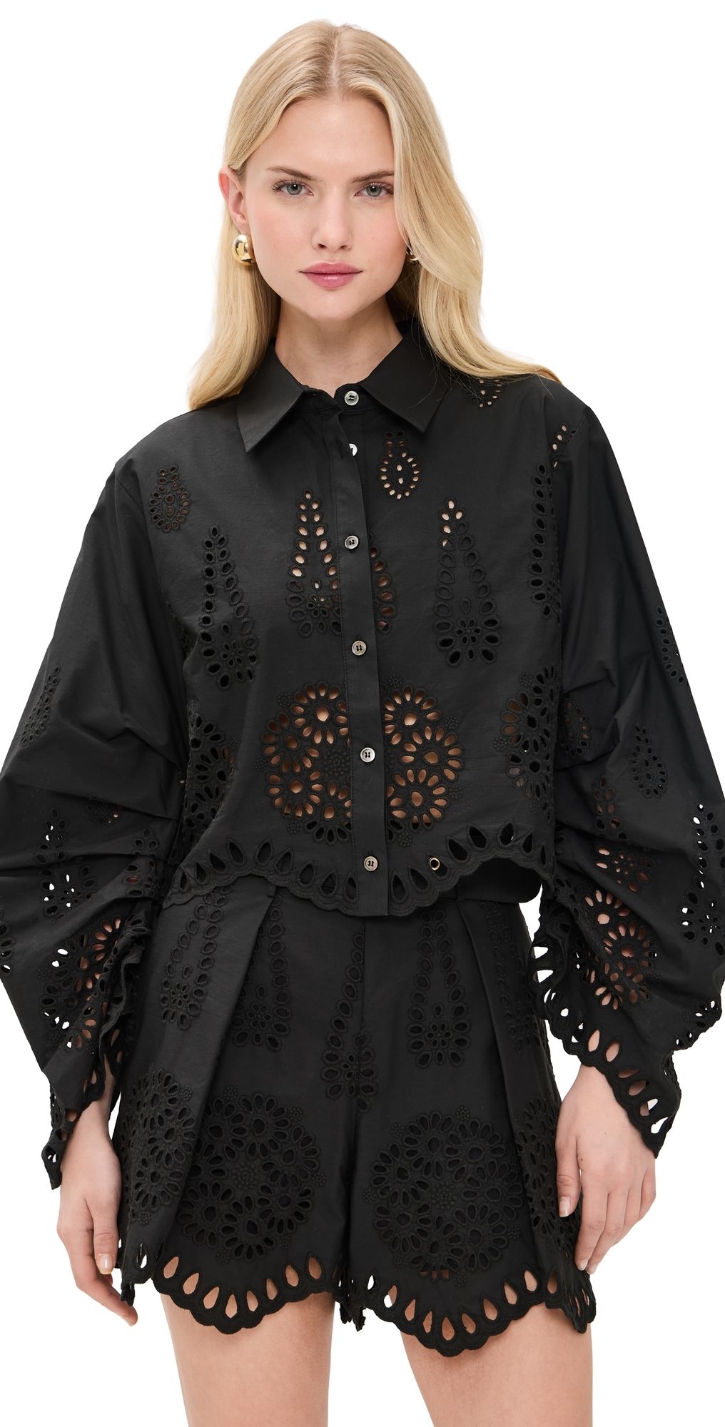 HEVRON Raquel Eyelet Top Black M