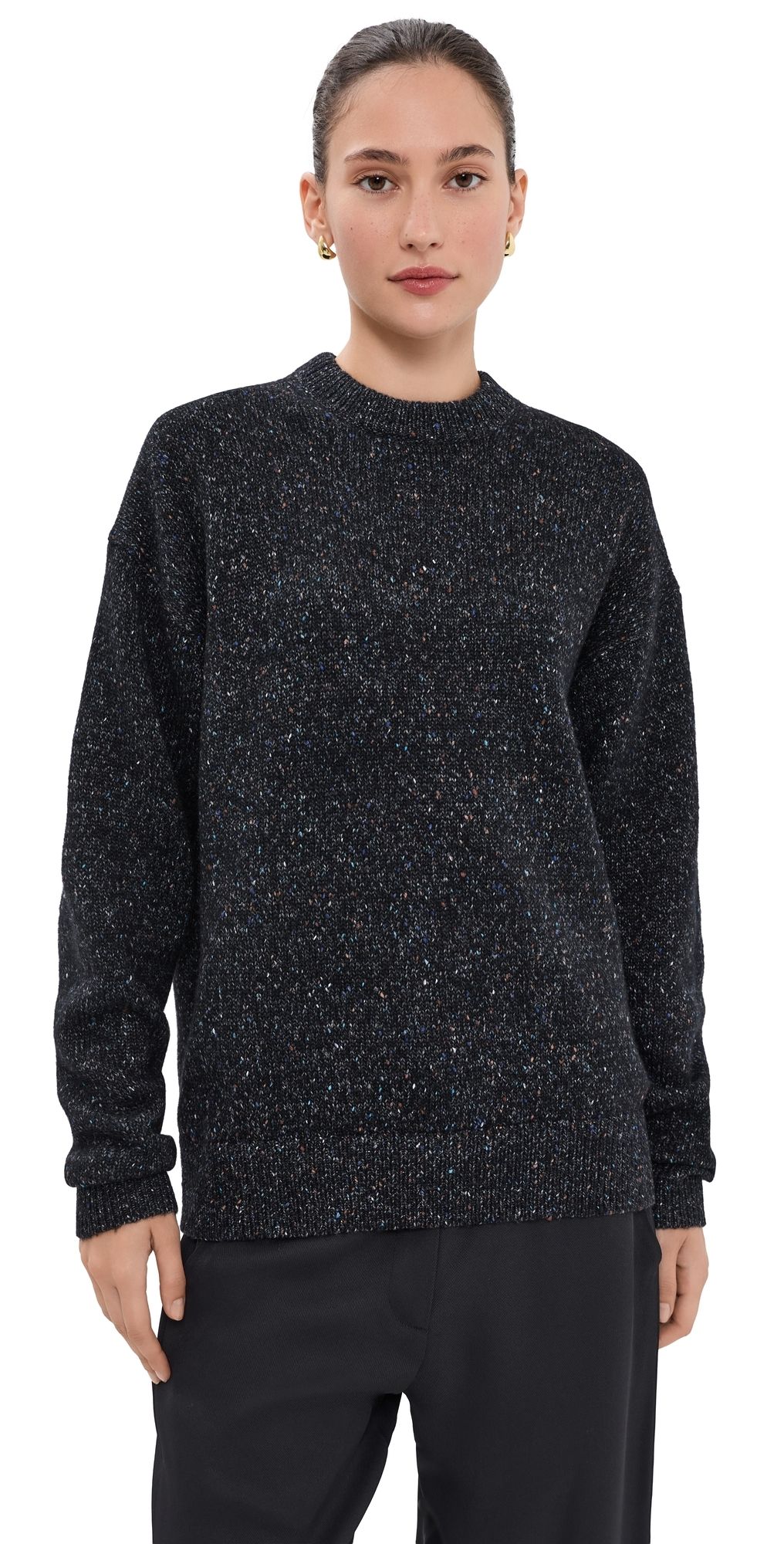 Tibi Speckled Easy Crewneck Pullover Black multi XS