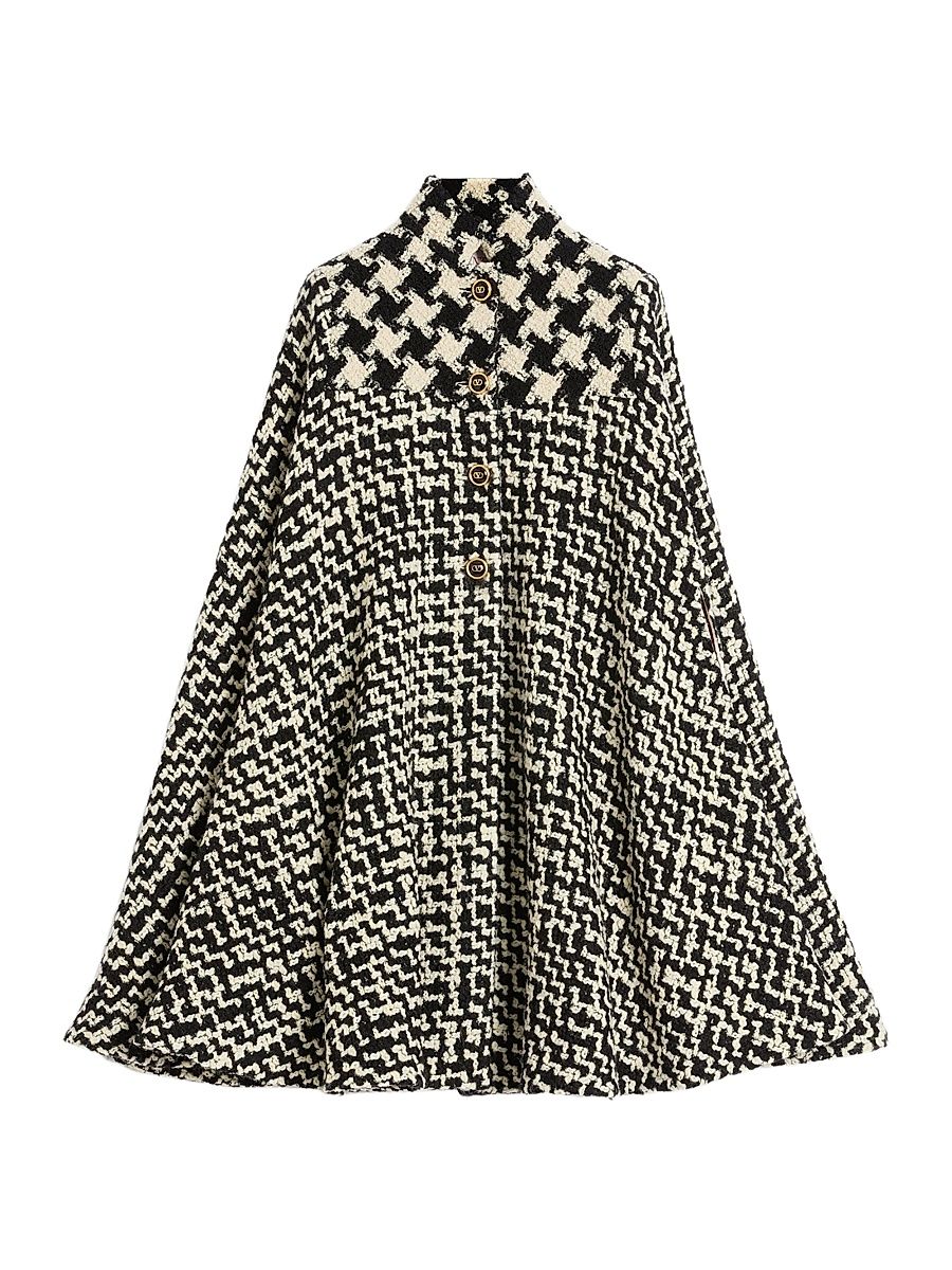 Women's Geometric Tweed Cape - Ivory Black - Size 2