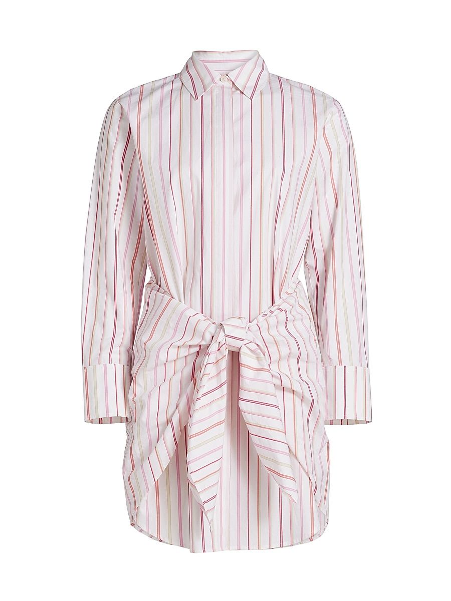 Women's Trish Striped Tie-Front Mini Shirtdress - White Pink - Size 12