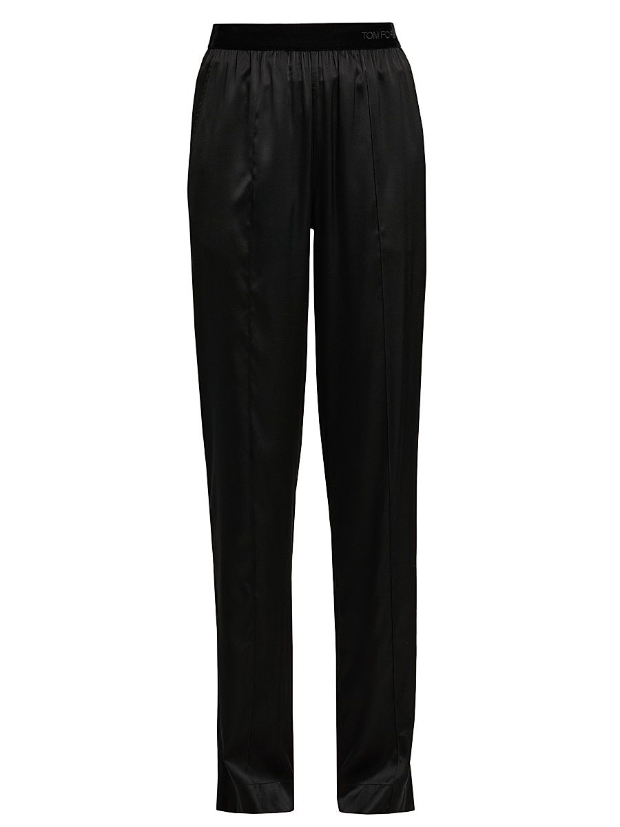 Women's Stretch Silk Satin Pajama Pants - Naa Black - Size XS