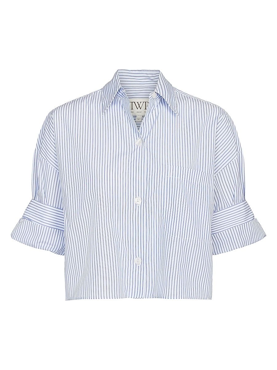 Women's Next Ex Striped Cotton Shirt - White Midnight - Size Medium
