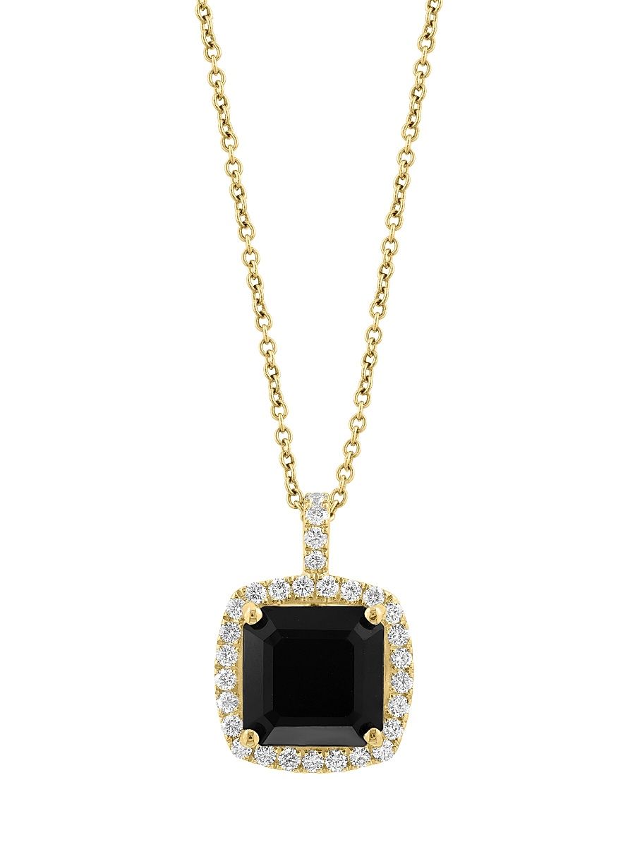 Women's 14K Yellow Gold, Onyx & 0.36 TCW Diamond Pendant Necklace - Yellow Gold