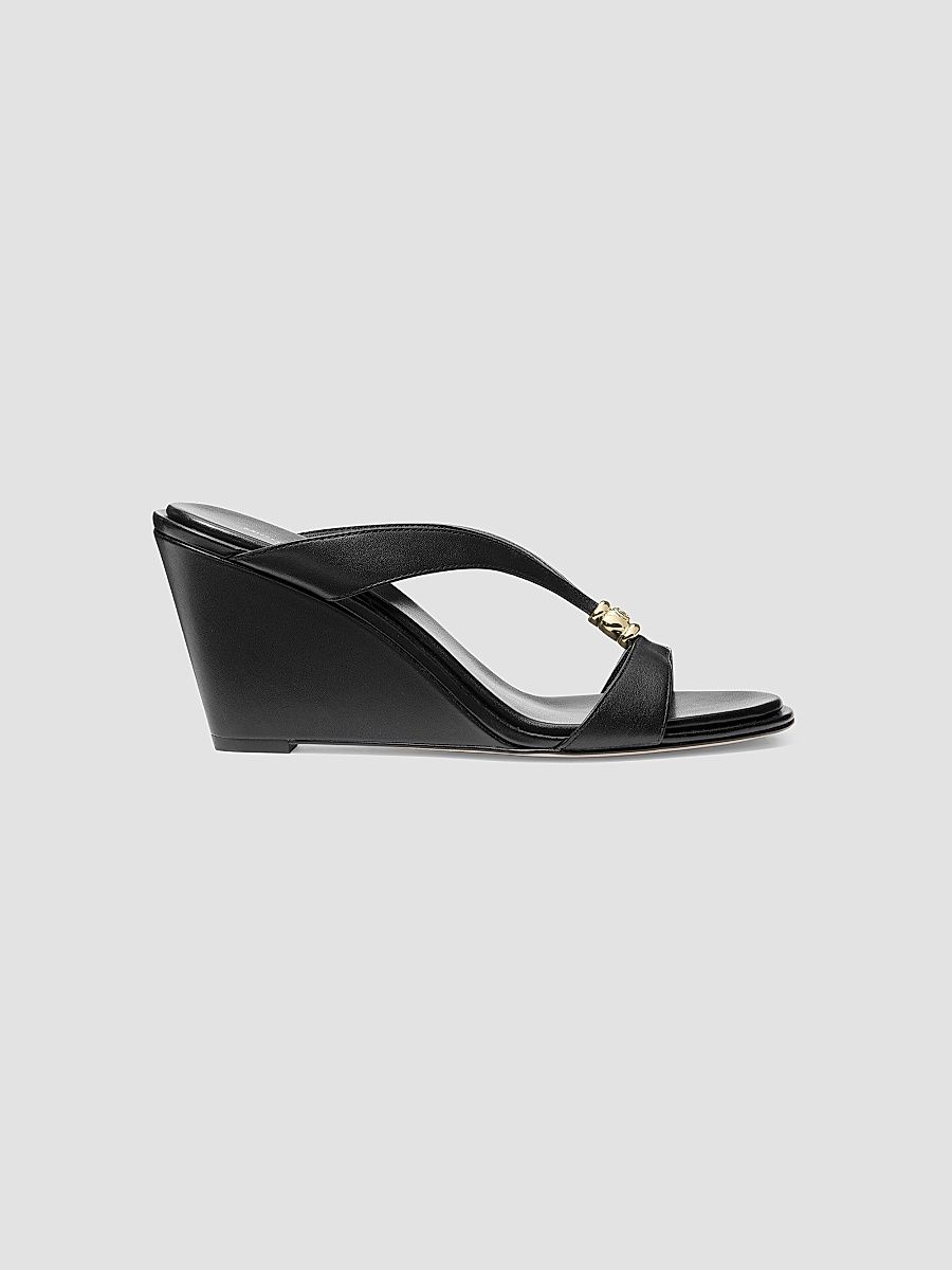 Women's Cherie 75MM Leather Wedge Sandals - Black - Size 11