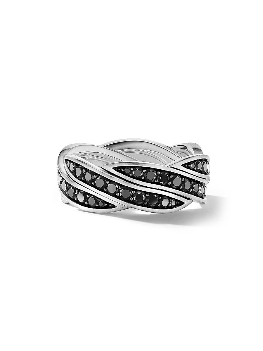 Men's DY Helios Band Ring In Sterling Silver - Black Diamond - Size 10
