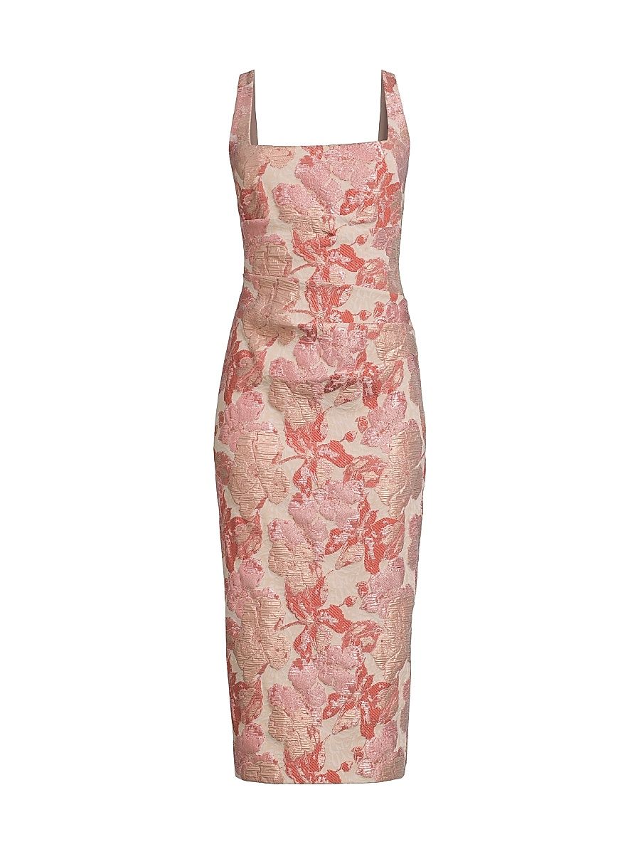 Women's Floral Jacquard Sheath Cocktail Dress - Pink Multi - Size 14