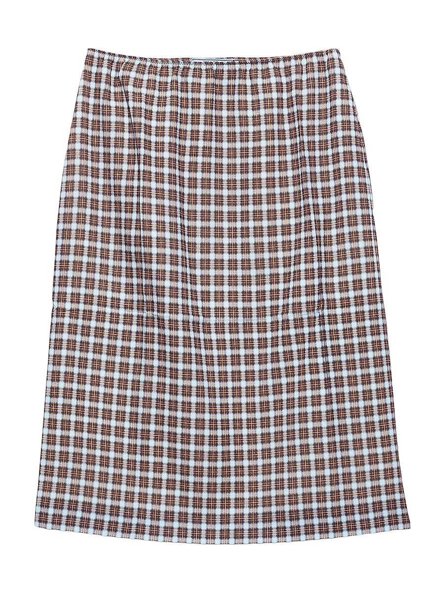 Women's Checked Stretch Georgette Skirt - Blue Multi - Size 6