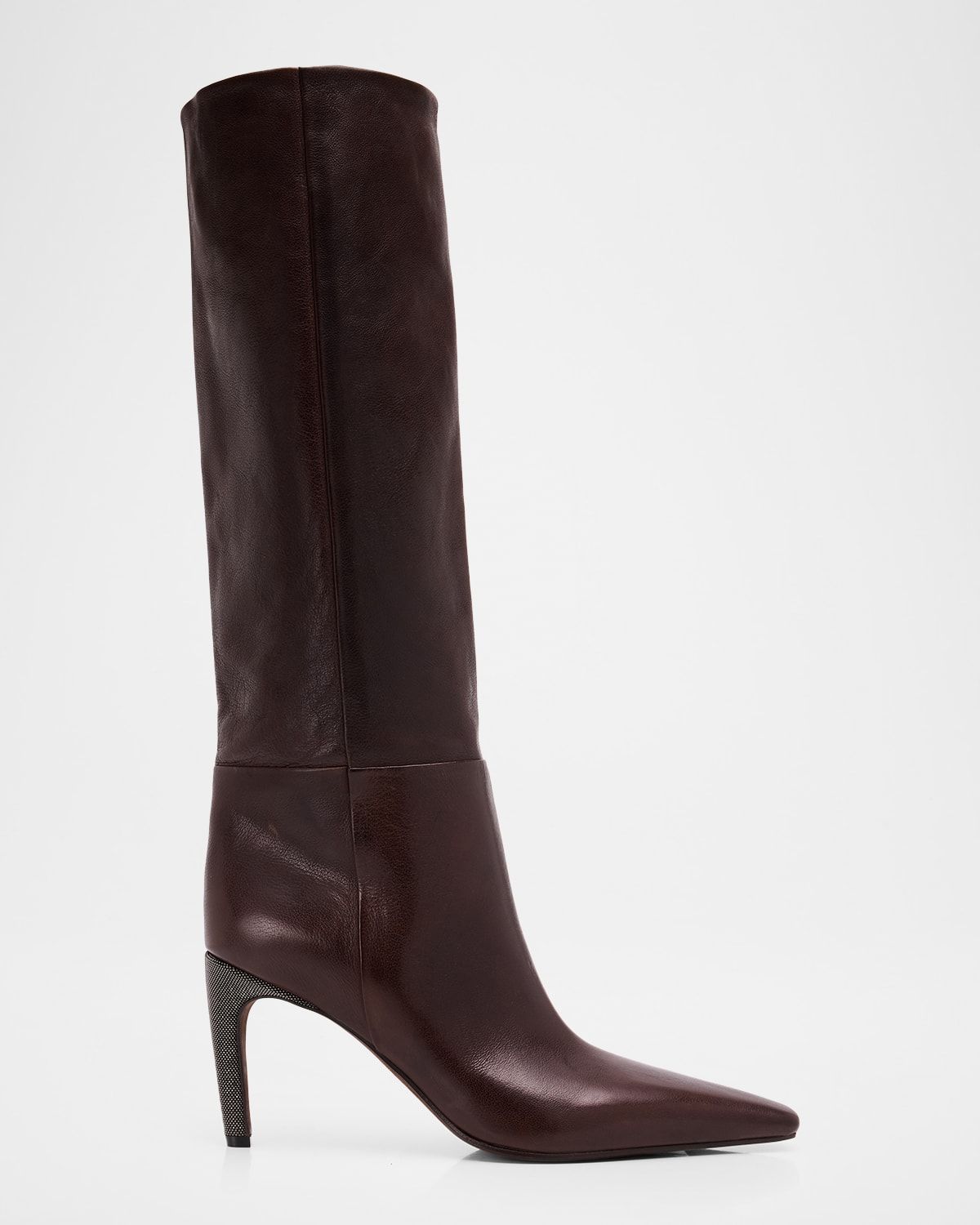 80mm Leather Knee-High Boots with Monili Heel