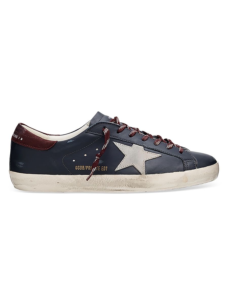 Men's Super-Star Logo Leather Sneakers - Navy - Size 12