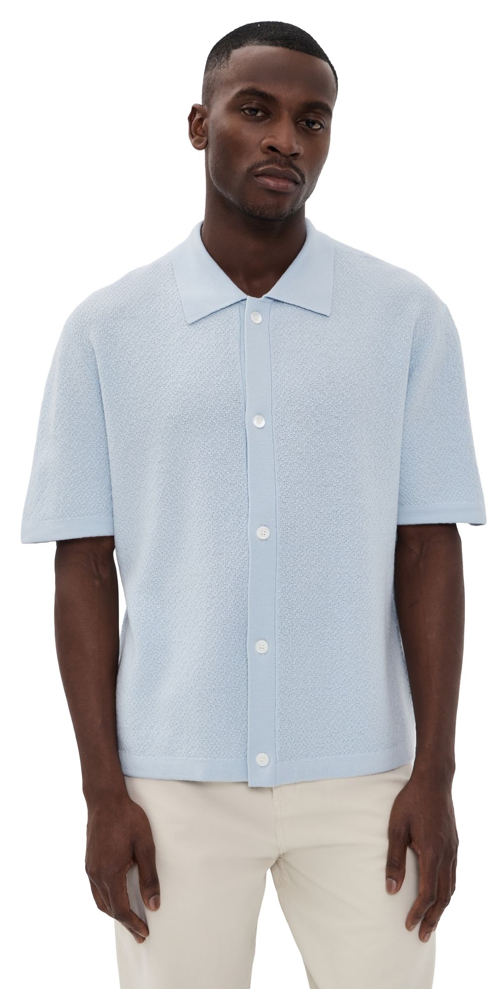 FRAME Short Sleeve Cardigan Sweater Pale Blue S