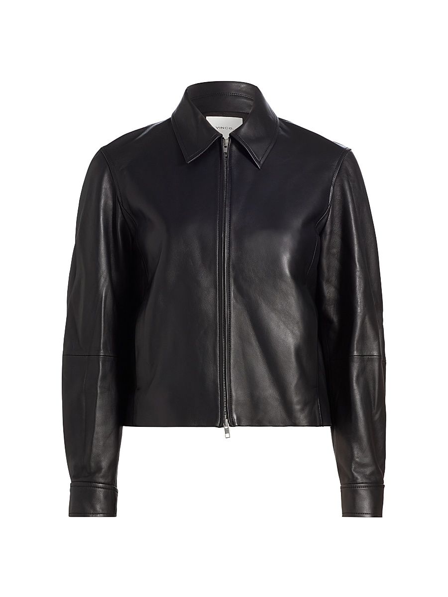 Women's Leather Zip-Front Crop Jacket - Black - Size XL