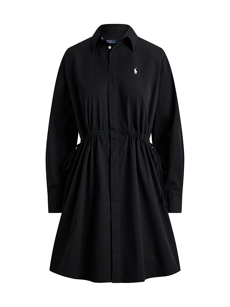 Women's Cotton Drawstring Mini Shirtdress - Polo Black - Size 8