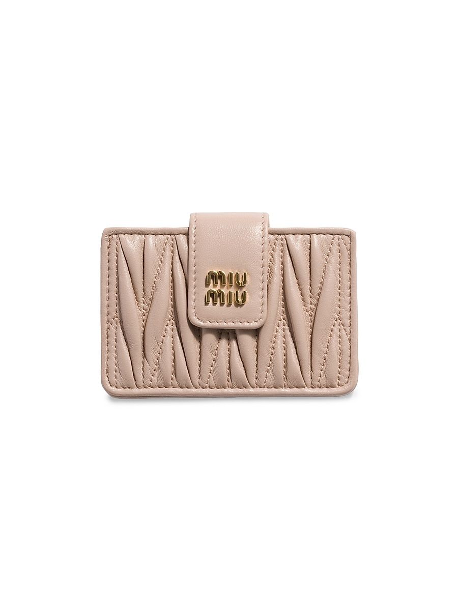 Women's Matelassé Nappa Leather Card Holder - Beige