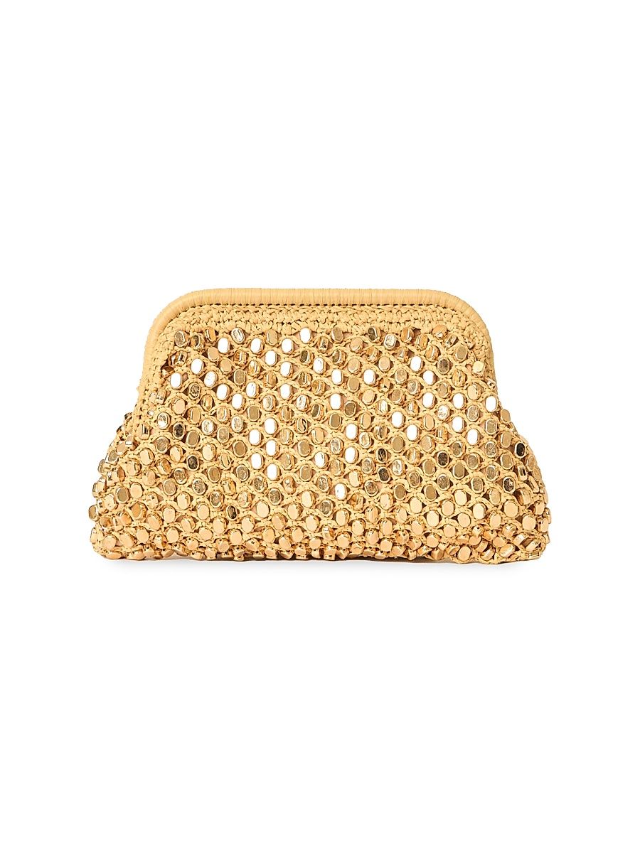 Women's Vita Studded Raffia Clutch - Natural Gold