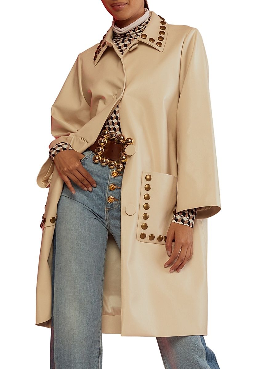 Women's Studded Faux Leather Jacket - Cream - Size XS
