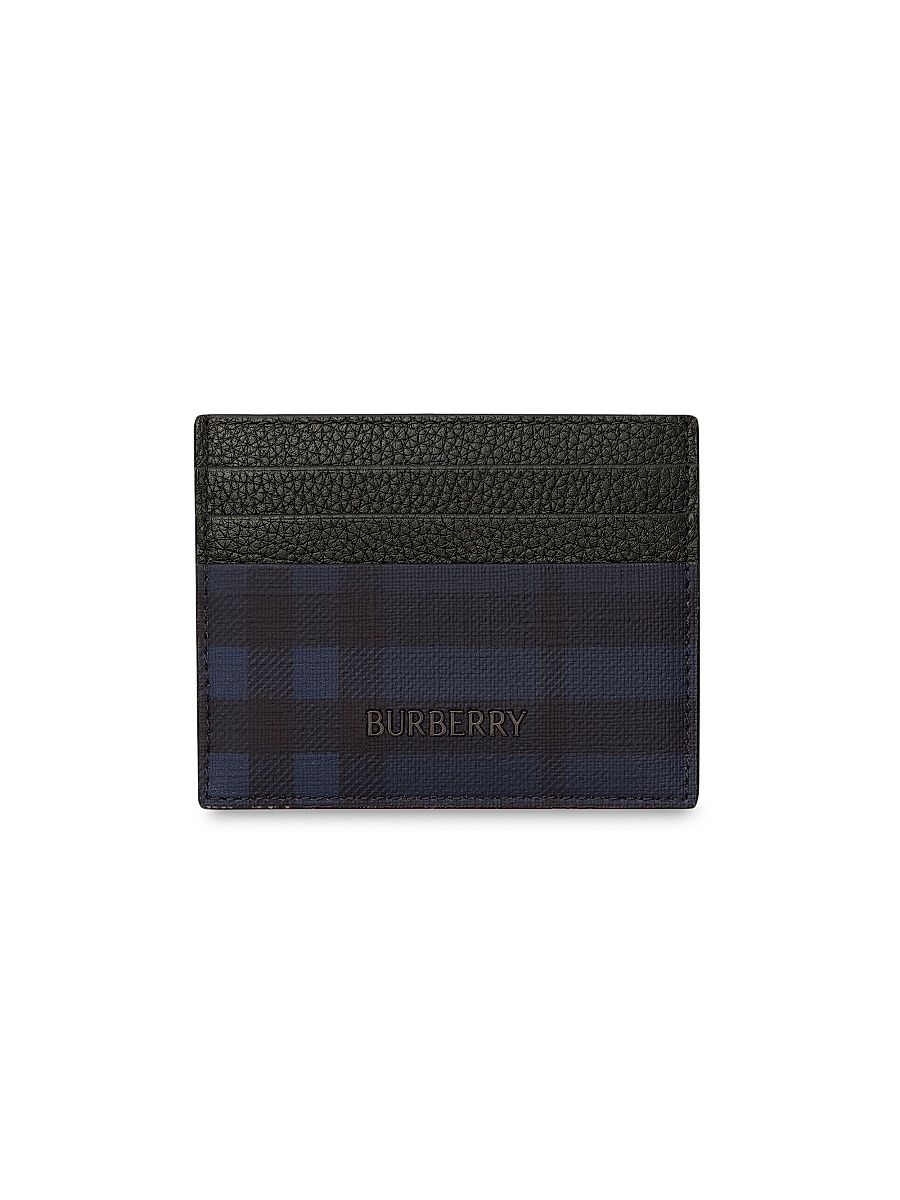 Men's City Check Coated Canvas Card Case - Navy