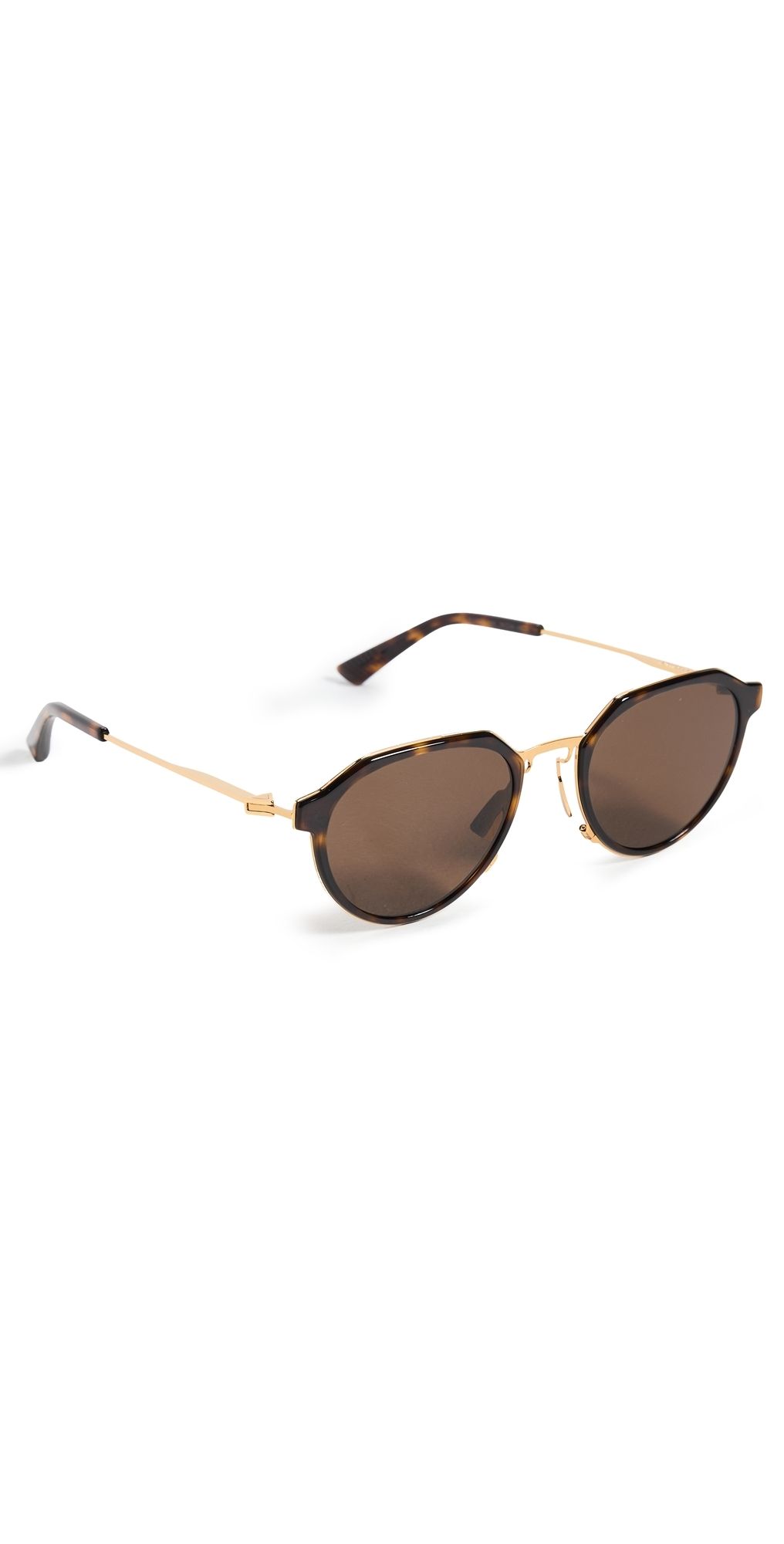 Bottega Veneta Thin Triangle Oval Sunglasses Havana-Gold-Brown One Size
