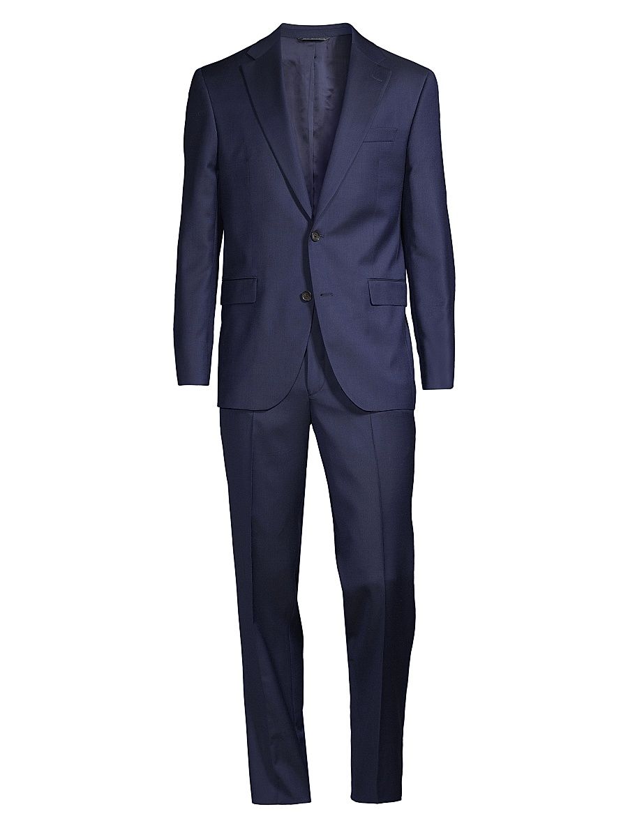 Men's COLLECTION Woven Wool Suit - Navy - Size 44